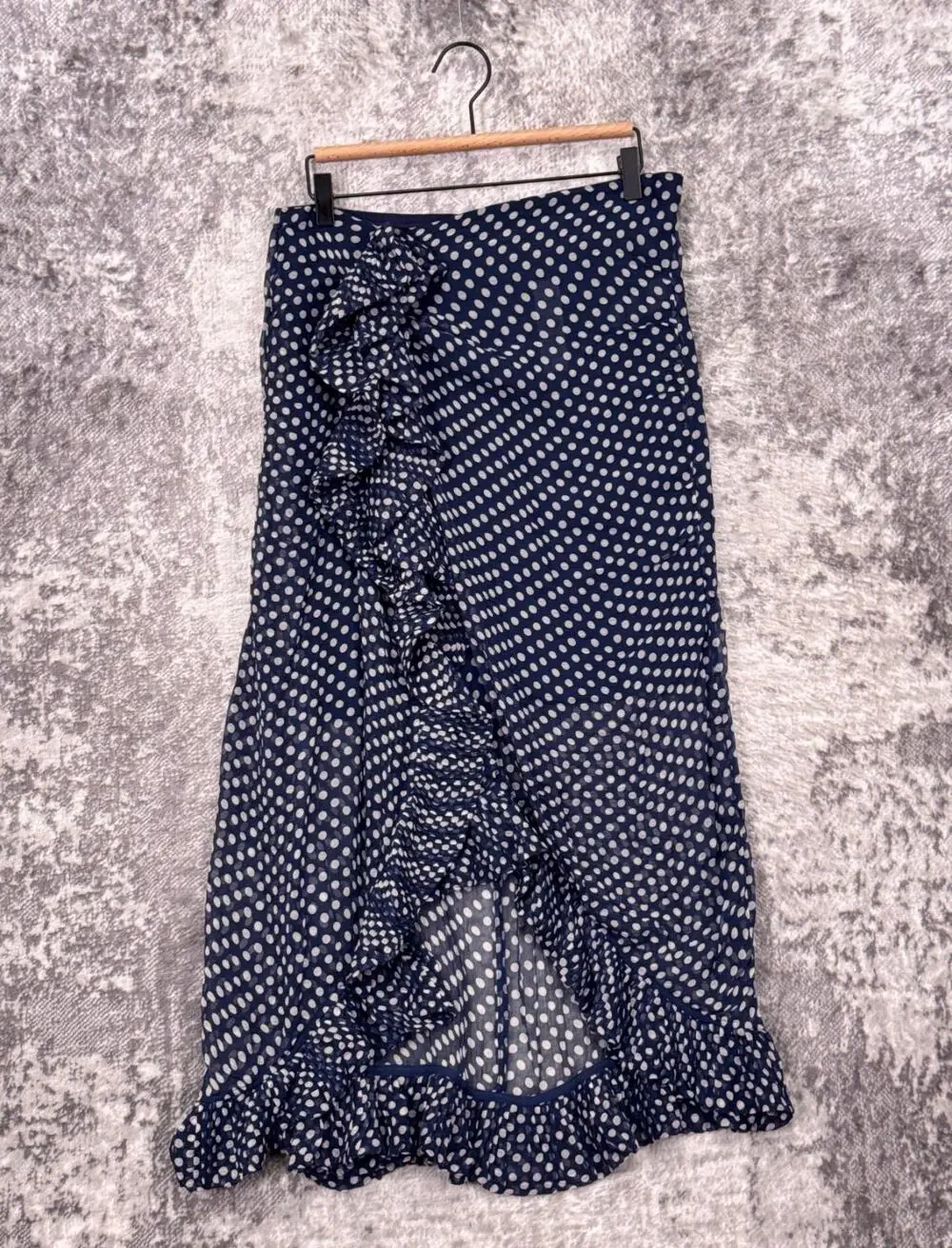 New J Crew Collection Skirt 12 Womens Chiffon Blue Polka Dot Midi Ruffle